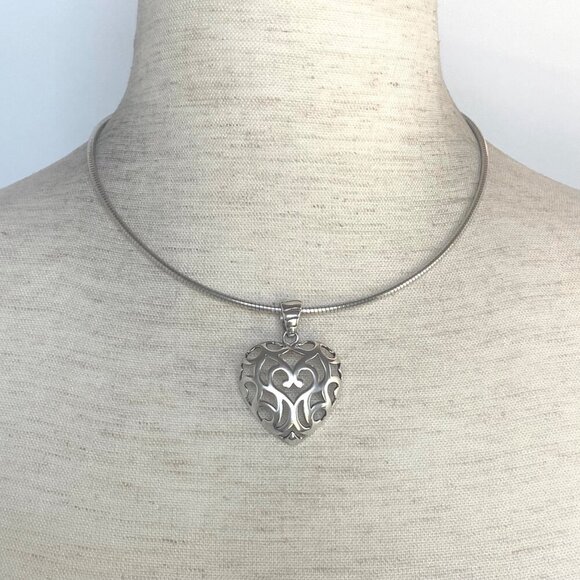 Milor Italy Sterling Silver Scrollwork Filigree Puffy Heart Pendant Necklace 18" - Picture 1 of 16